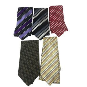 Geoffrey Beene Mens Tie  Lot of 5 Silk‎ Neckties Stripes Purple Gray Red Yellow